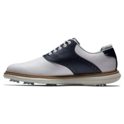 FOOTJOY TRADITIONS 57899 GOLF SHOES – WHITE / NAVY -Golf Pro Shop FJ TRADITIONS W N LEFT SIDE 600x600 1